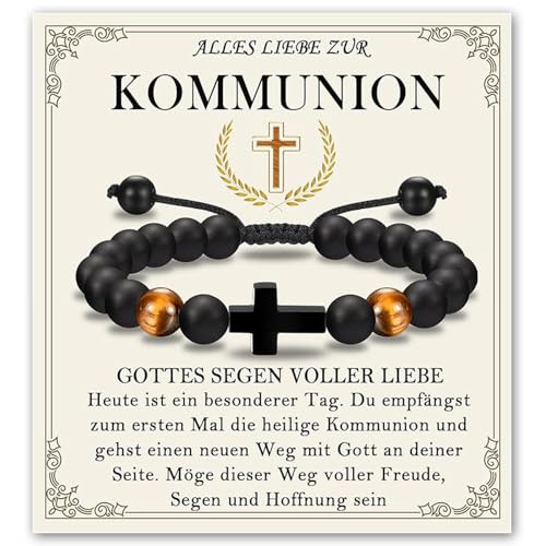 XFSRG Kreuz Armband für Jungen als stilvolles Geschenk zur Taufe Kommunion oder Konfirmation aus hochwertigem Material (KOMMUNION) von XFSRG