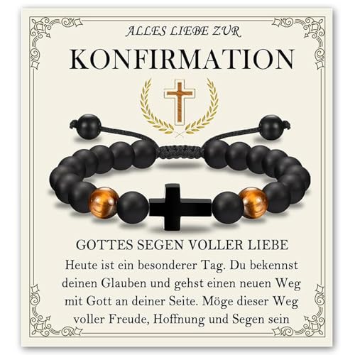 XFSRG Kreuz Armband für Jungen als stilvolles Geschenk zur Taufe Kommunion oder Konfirmation aus hochwertigem Material (KONFIRMATION) von XFSRG
