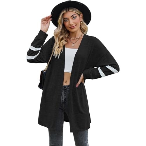 XFSRG Lange Ärmel Strickjacke Damen Gestrickt Cardigan Open Front Sweater Herbst Winter ElegantCasual Strickcardigan(Schwarz/L) von XFSRG