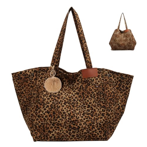 XFSRG Leoparden Tasche Damen Umhängetasche Modische Shoulder Bag Women mit Magnetverschluss Geräumige Tote Bag aus Verbundstoff inklusive Fellbommel Anhänger (Braun) von XFSRG