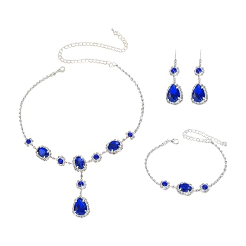 XFSRG Luxuriöses Schmucksets für Damen mit Halskette Ohrringe und Armband mit Funkelnden Strasssteinen Ideal für Hochzeit Ball und Abendkleid (Blau) von XFSRG
