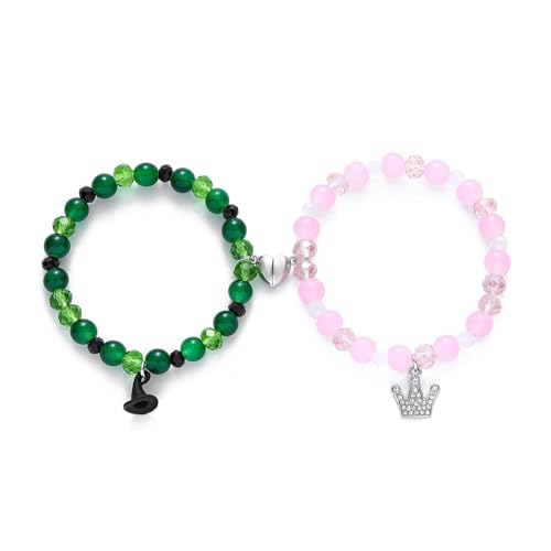 XFSRG Magnet Paare Armbänder Freundschaft Bangle Pärchen mit Herzförmige Magnete Gluck BFF Armband Perlen Strech Armband Freundschaftsarmbänder Bracelets für Damen Herren (A) von XFSRG