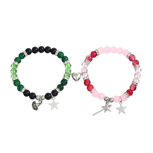 XFSRG Magnet Paare Armbänder Freundschaft Bangle Pärchen mit Herzförmige Magnete Gluck BFF Armband Perlen Strech Armband Freundschaftsarmbänder Bracelets für Damen Herren (B) von XFSRG