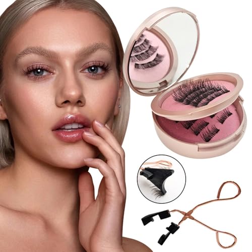 XFSRG Magnetische Wimpern mit langlebigen Magneten für einen natural Look ohne Eyeliner als künstliche Wimpern Extensions inklusive Zange für einfache Anwendung und perfektes Make up (Rosa) von XFSRG