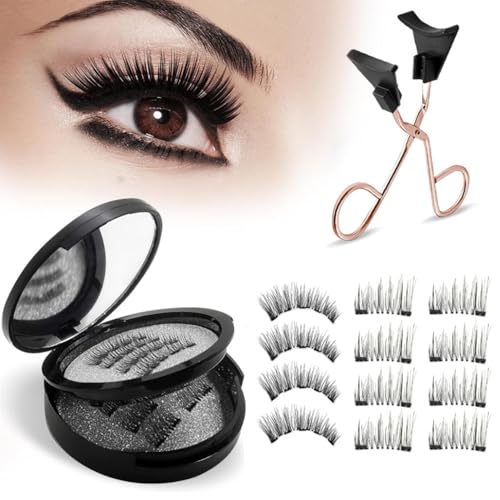 XFSRG Magnetische Wimpern mit langlebigen Magneten für einen natural Look ohne Eyeliner als künstliche Wimpern Extensions inklusive Zange für einfache Anwendung und perfektes Make up (Schwarz) von XFSRG