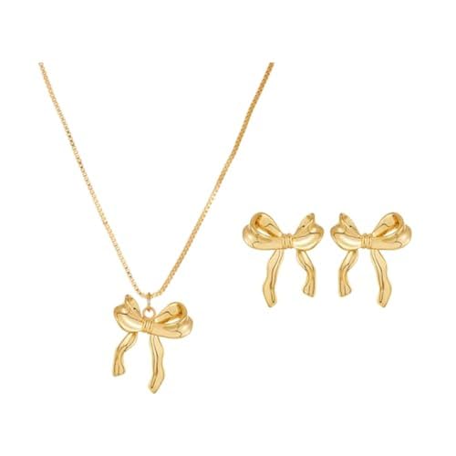 XFSRG Modeschmuck Set Goldene Schleife DesignElegantes Schmuckset für DamenHalskette und OhrringePerfekt für Alltag und Besondere Anlässe von XFSRG