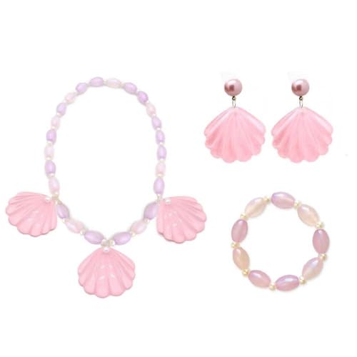 XFSRG Modeschmuck Set Rosa Muschel Design Schmuckset Halskette Ohrringe Armband für Damen Mädchen von XFSRG