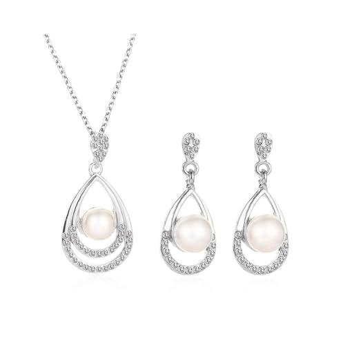 XFSRG Modeschmuck Set mit Perlen und Kristallen Elegantes Schmuckset für Damen Brautschmuck Set für Besondere Anlässe von XFSRG