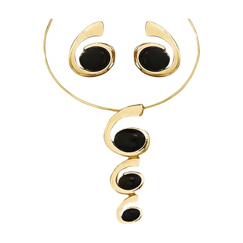 XFSRG Modisches Schnecken Schmuckset mit Statement Halskette und Ohrringe in Spiralen Design Schwarzen Akzente für Alltag und Besondere Festliche Anlässe(Gold) von XFSRG