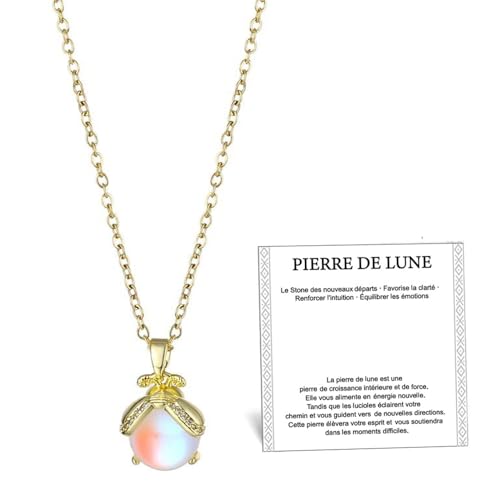 XFSRG Mondstein Kette Damen Glühwürmchen Anhänger Kristallklar Halskette Edelstahl Verstellbar Elegantes Accessoire von XFSRG