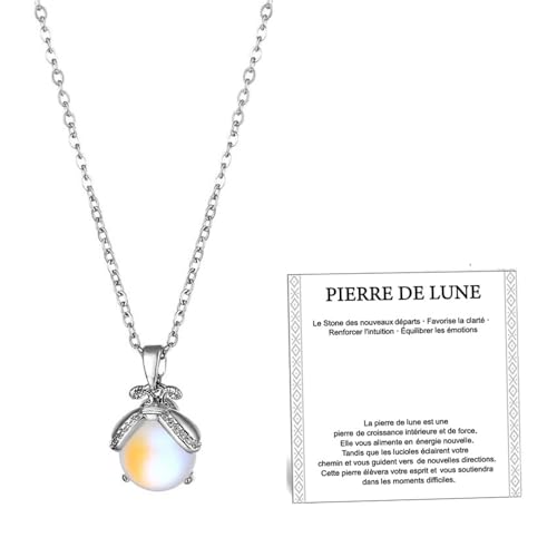 XFSRG Mondstein Kette Damen Glühwürmchen Anhänger Kristallklar Halskette Edelstahl Verstellbar Elegantes Accessoire von XFSRG