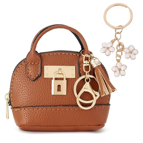 XFSRG Münzgeldbörse Mini-Handtasche Schlüsselanhänger für Damen kreative Schlüsselanhänger Make-up-Tasche(Braun und Weiß) von XFSRG