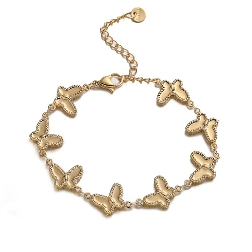 XFSRG None Armbänder Damen Mädchen Silber Armband Schmetterling Design Schmuck für Frauen und Mädchen Verstellbares Bettelarmband Modeschmuck Armband für Alltag und besondere Anlässe (Gold) von XFSRG
