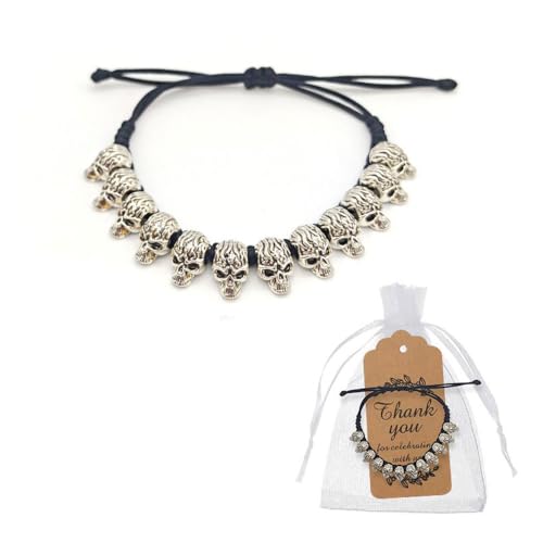 XFSRG None Halloween Armbänder Damen Mädchen Modeschmuck Armband Mit Totenkopf Design Verstellbares Armband Silber Für Damen Und Mädchen Bettelarmband Für Partys Und Kostüme von XFSRG