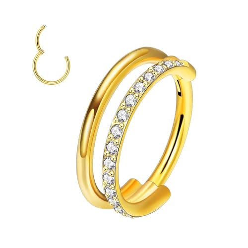 XFSRG Nostril Piercing Stecker Kristall Doppelring Silber Nasenstecker Nasenpiercing Schmuck für Damen Herren (Gold) von XFSRG