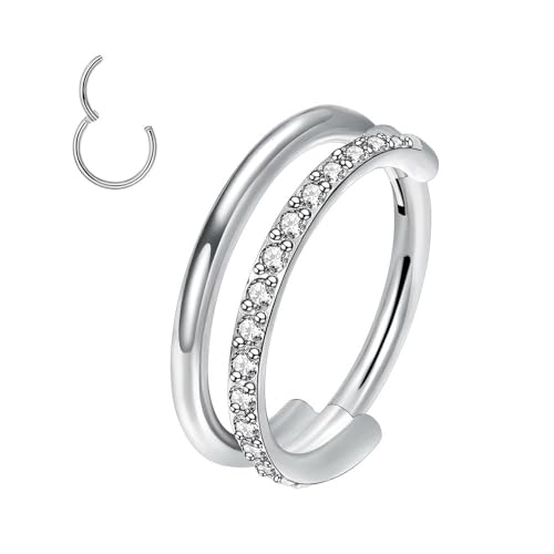 XFSRG Nostril Piercing Stecker Kristall Doppelring Silber Nasenstecker Nasenpiercing Schmuck für Damen Herren (Silber) von XFSRG