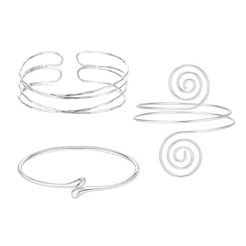 XFSRG Oberarmreif Damen Armband Spiral Design Oberarm Schmuck Armreif Metall Armband Damen Edelstahl Set Modische Armreifen (Silber) von XFSRG