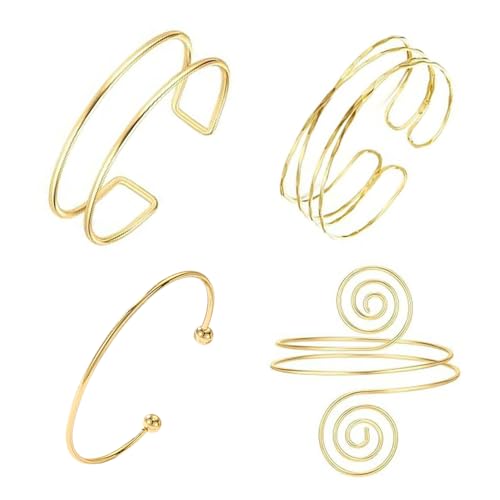 XFSRG Oberarmreif Damen Armreif Gold Spirale Design Armband Oberarm Schmuck Verstellbar Armreifen Vintage Boho Stil Modeschmuck Accessoires (Gold) von XFSRG