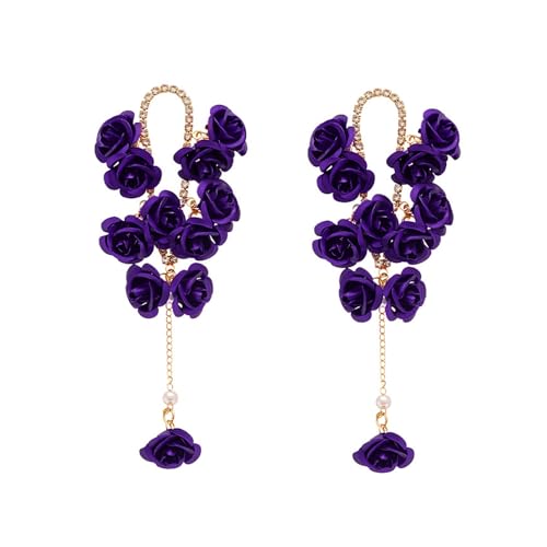 XFSRG Kreisförmige Rosen Ohrringe Hängeohrringe Damen Schmuck Blumen Ohrhänger Perlendetail Goldkette Metalllegierung Juwelenbesetzt Handgefertigt von XFSRG