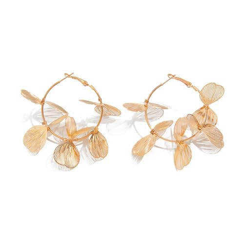XFSRG Ohrringe Damen Ginkgoblatt Design Metallblütenblätter Earrings Leichte 3D Effekt 6 x 7 cm Groß Komfortschmuck für Festliche Anlässe (Gold) von XFSRG