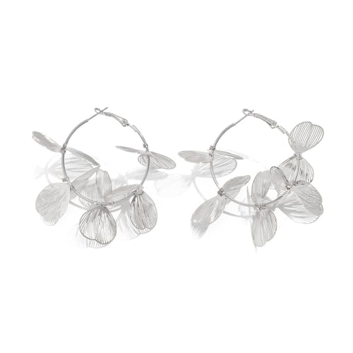 XFSRG Ohrringe Damen Ginkgoblatt Design Metallblütenblätter Earrings Leichte 3D Effekt 6 x 7 cm Groß Komfortschmuck für Festliche Anlässe (Silber) von XFSRG