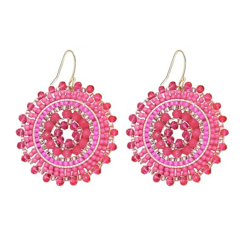 XFSRG Ohrringe Damen Handgemacht Perlen Kreis Design Boho Stil Leicht und Komfortabel für Alltag und Partys (Rot) von XFSRG