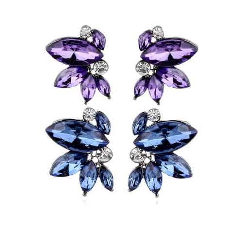XFSRG Ohrringe Damen Kristall Blumen Design Ohrstecker Elegante Schmuck Accessoires für Mädchen (Lila+Blau) von XFSRG