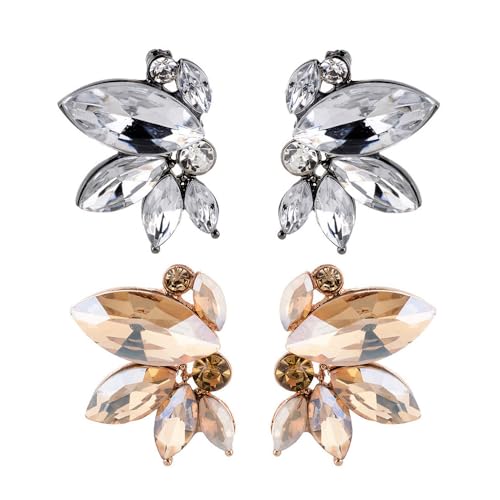 XFSRG Ohrringe Damen Kristall Blumen Design Ohrstecker Elegante Schmuck Accessoires für Mädchen (Weiß+Champagner) von XFSRG