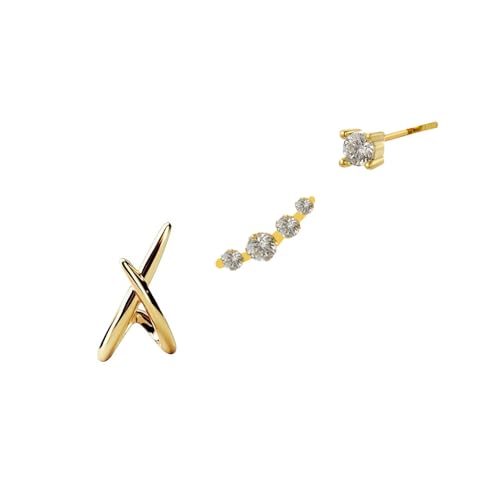 XFSRG Ohrringe Damen Kupfer Kreuz Design Funkelnde Steine Elegante Schmuckstücke für Alltag und besondere Anlässe (Gold) von XFSRG
