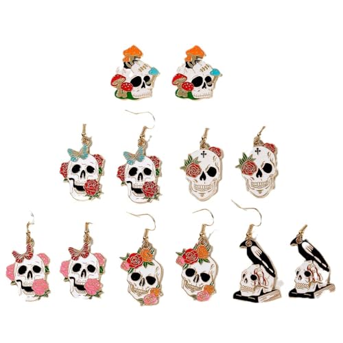 XFSRG Ohrringe Totenkopf Damen Mädchen Halloween Set Exquisite Schädel Designs Gold Hängend Ohrstecker Modischer Schmuck für Alltag und Party von XFSRG