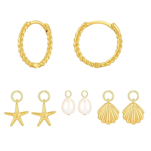 XFSRG Ohrringe Damen Set Gold Plated Exquisite Design Wechselbare Anhänger Eleganter Stil Für Alltag Und Besondere Anlässe(Gold-1) von XFSRG