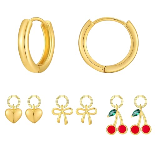 XFSRG Ohrringe Damen Set Gold Plated Exquisite Design Wechselbare Anhänger Eleganter Stil Für Alltag Und Besondere Anlässe(Gold-2) von XFSRG