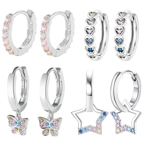 XFSRG Ohrringe Damen Silber Ohrstecker Schmetterling Stern Herz Design Accessoires für Mädchen von XFSRG
