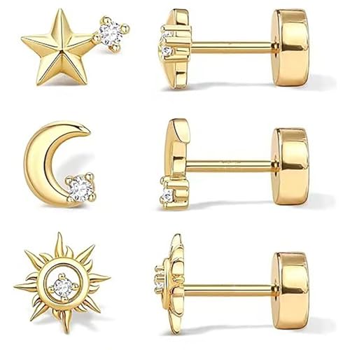 XFSRG Ohrringe Gold Set mit Stern Mond und Sonne Design Ohrstecker für Damen Eleganter Schmuck für Alltag und besondere Anlässe (Gold) von XFSRG