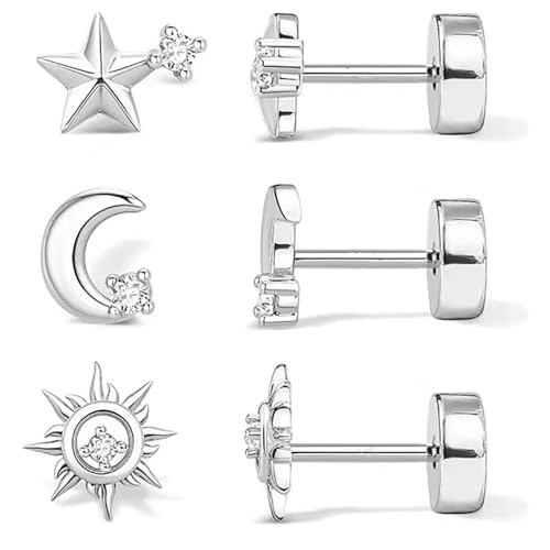 XFSRG Ohrringe Gold Set mit Stern Mond und Sonne Design Ohrstecker für Damen Eleganter Schmuck für Alltag und besondere Anlässe (Silber) von XFSRG
