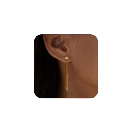 XFSRG Ohrringe für Damen 14K Gold Geometrische Lange Ketten Ohrstecker Hängend mit Kupfer Hypoallergen für Festliche Anlässe und Alltag Schmuck Frauen (Gold 1) von XFSRG