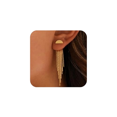 XFSRG Ohrringe für Damen 14K Gold Geometrische Lange Ketten Ohrstecker Hängend mit Kupfer Hypoallergen für Festliche Anlässe und Alltag Schmuck Frauen (Gold 2) von XFSRG