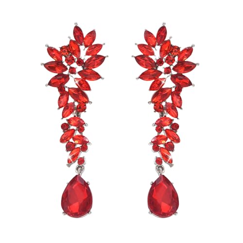 XFSRG Blumen Tropfen Ohrringe Kristall Schmuck Damen Lange Statement Ohrhänger Elegant Braut Accessoires Silber Glänzend von XFSRG