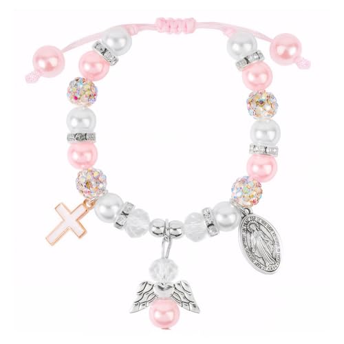 XFSRG Perlen Armbänder für Damen Mädchen Katholische Kreuz Armband Kruzifix Wundermedaille Liebesanhänger Stretcharmbänder Yoga Rosenkranz Perlen Armbänder Set Böhmische Boho Schmuck（#B） von XFSRG