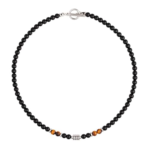 XFSRG Perlenkette Herren Obsidian Tigerauge Kette Halskette Männer Schwarz Braun Edelstein Schmuck von XFSRG