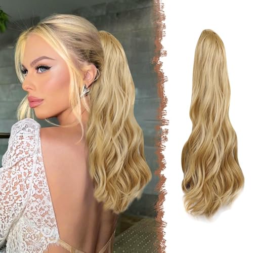 XFSRG Pferdeschwanz mit Klammer Haarverlängerung Claw Clip Langer Lockig Haarextension Natürlich Aussehendes Synthetisches Wellige Haarteil für Damen Kastanie 18B von XFSRG