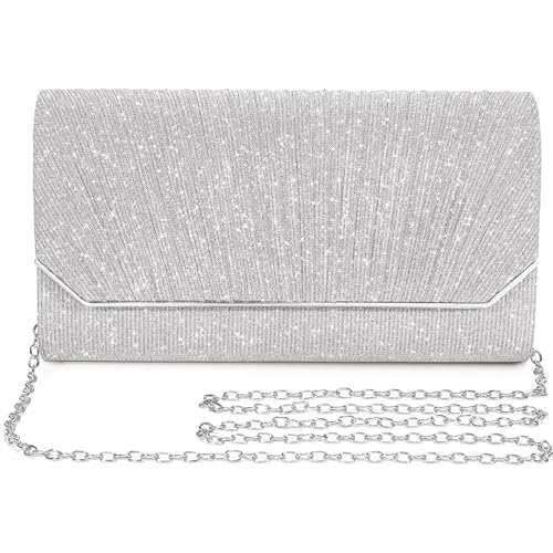 XFSRG Plissierte Abendhandtasche Damen Clutch Handtaschen 22×14×4,5 cm Elegante Handtasche Damen Geeignet für Alltag und Besondere Anlässe (Silber) von XFSRG