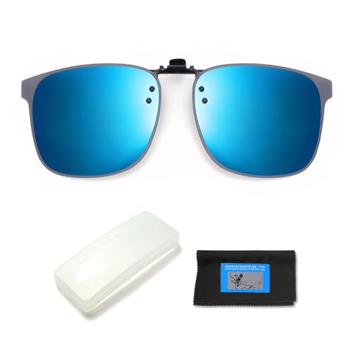 XFSRG Polarisierte Clip On Sonnenbrille zum Aufstecken UV380 Schutz Anti Blendung Leichtes Design Inklusive Etui Mikrofasertuch Polarisationstestkarte （Blau） von XFSRG