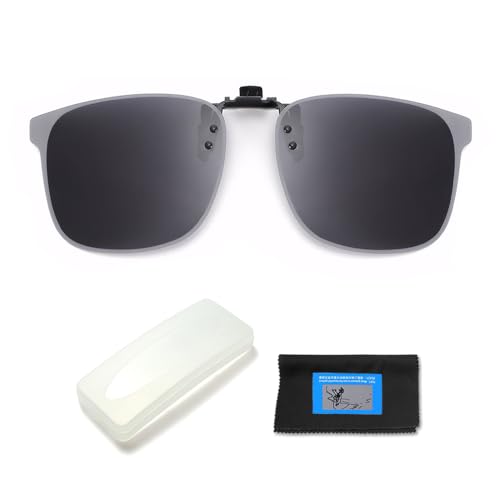 XFSRG Polarisierte Clip On Sonnenbrille zum Aufstecken UV380 Schutz Anti Blendung Leichtes Design Inklusive Etui Mikrofasertuch Polarisationstestkarte （Grau） von XFSRG
