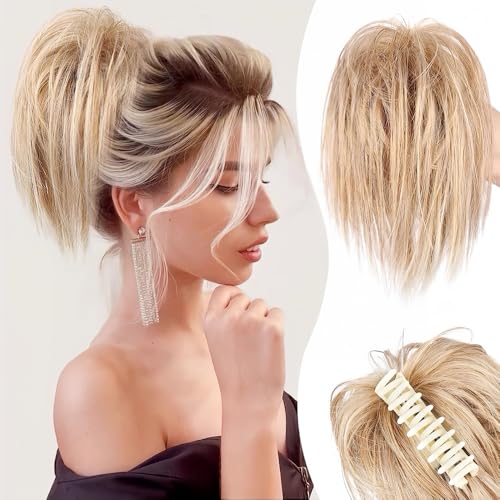 XFSRG Ponytail Extension Klaue Clip Kurzer Pferdeschwanz Synthetischer Pferdeschwanz Haarteil Brötchen Haarschmuck für Frauen 30 cm (27/613#) von XFSRG