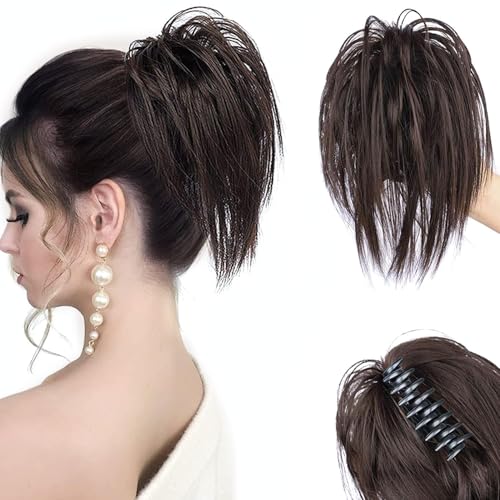 XFSRG Pferdeschwanzverlängerung mit Klammer Kurzer synthetischer Ponytail als Haarteil 30 cm Perfekt für Frauen als stylischer Haarschmuck oder Brötchen Look (6#) von XFSRG