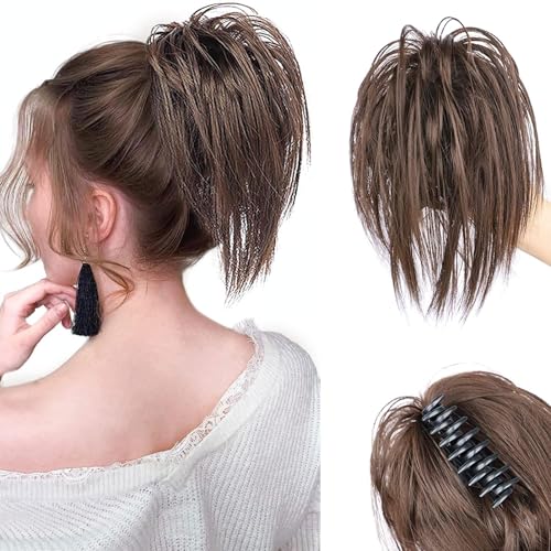 XFSRG Pferdeschwanzverlängerung mit Klammer Kurzer synthetischer Ponytail als Haarteil 30 cm Perfekt für Frauen als stylischer Haarschmuck oder Brötchen Look (8L#) von XFSRG