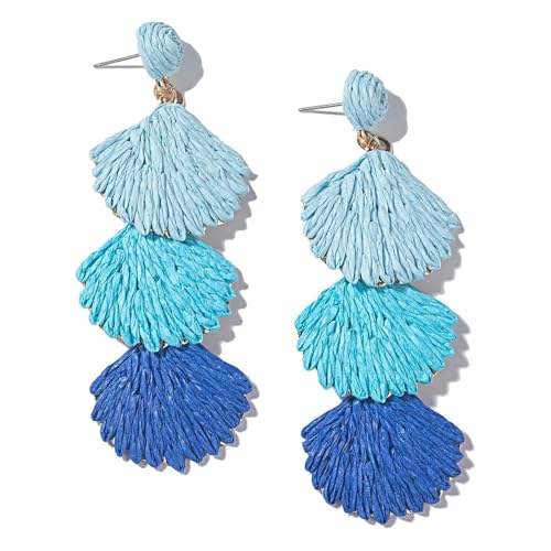 XFSRG Raffia Muschel Ohrringe Boho-Stil Handgemacht Ohrringe Sommer Strand Hypoallergene Modeschmuck für Damen Frauen Mädchen (Blau) von XFSRG