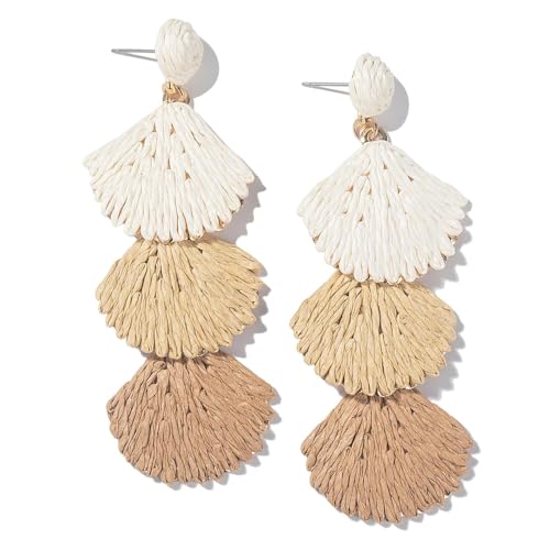 XFSRG Raffia Muschel Ohrringe Boho-Stil Handgemacht Ohrringe Sommer Strand Hypoallergene Modeschmuck für Damen Frauen Mädchen (Braun) von XFSRG