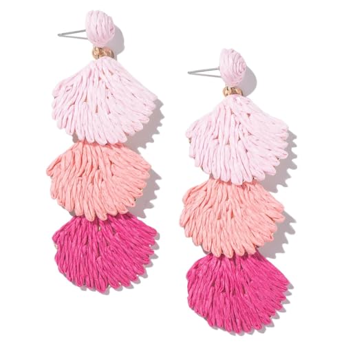 XFSRG Raffia Muschel Ohrringe Boho-Stil Handgemacht Ohrringe Sommer Strand Hypoallergene Modeschmuck für Damen Frauen Mädchen (Rosa) von XFSRG